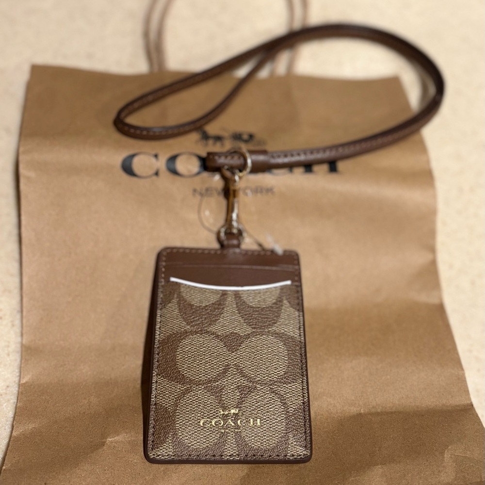 Coach Brown and Tan Leather Lanyard New with Tag